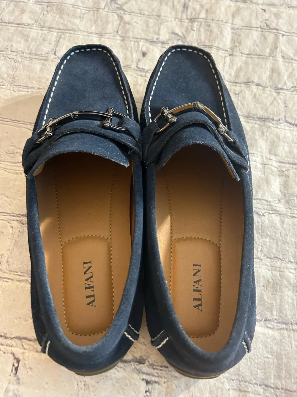 ALFANI JAMES NAVY BLUE SUEDE HORSE BIT SLIPON DRIVING LOAFERS MENS SIZE 11M